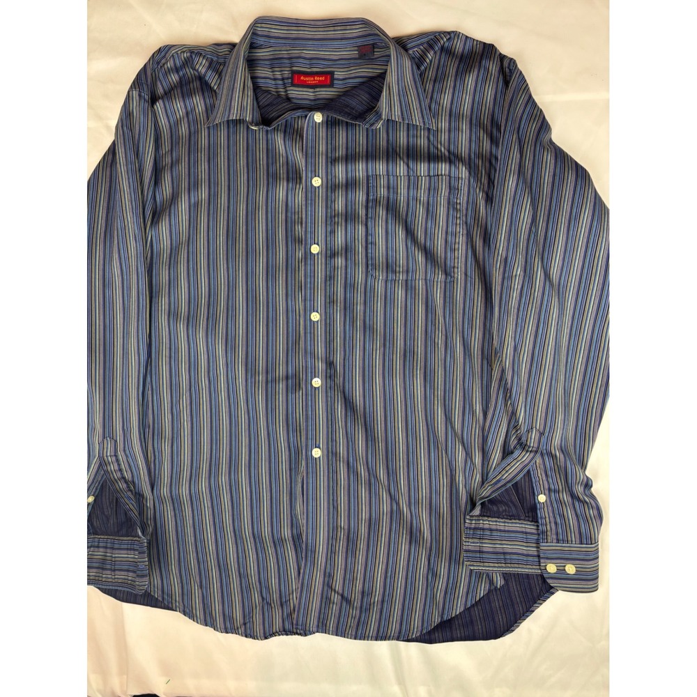 Austin Reed London Mens Blue Purple Striped Cotton Button Down Shirt XL
